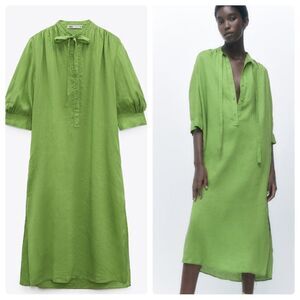 100% Linen Zara Midi Dress New